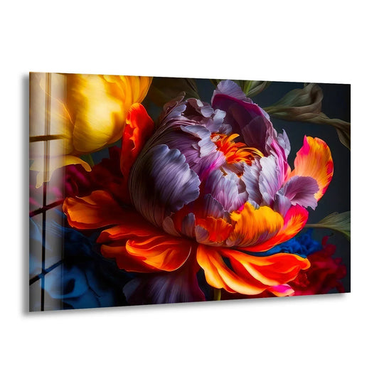 Watercolour Colorful Peony Flower Glass Wall Art, print on glass, glass printed photos