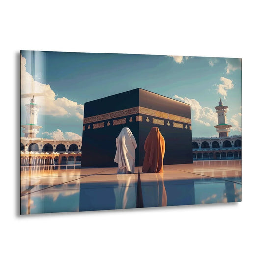 Religion glass wall art glossy finish and Kaaba religious artwork bringing divine glass wall decor and spiritual elegance