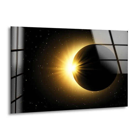 Space Wall Art glossy glass wall art with solar eclipse subject and space art and art paintings
