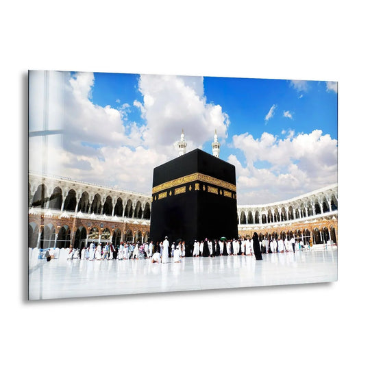 Religion glass wall art showing the Holy Kaaba in Mecca and Islamic sacred decor plus a stunning religious artwork
