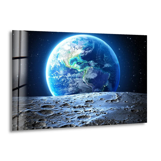 Space Wall Art From Space Glass Wall Art showing Earth from space and glass art ready to hang with Earth themed custom decor