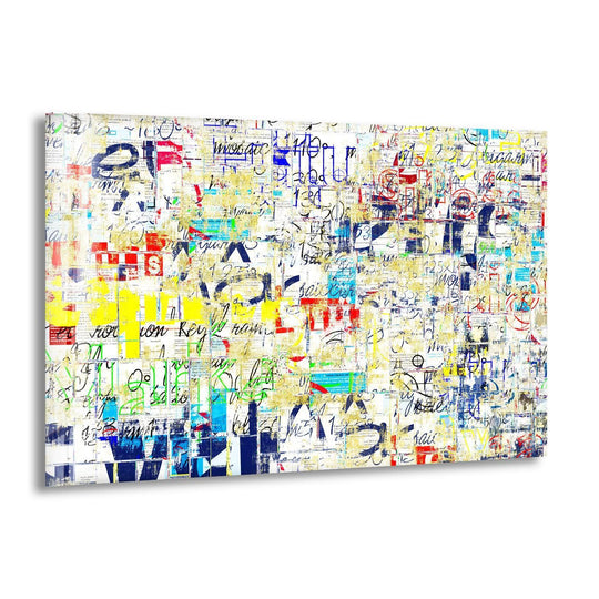 Vibrant, highly saturated cool wall art on glass features bold graffiti strokes and energetic lettering, making it best glass art.