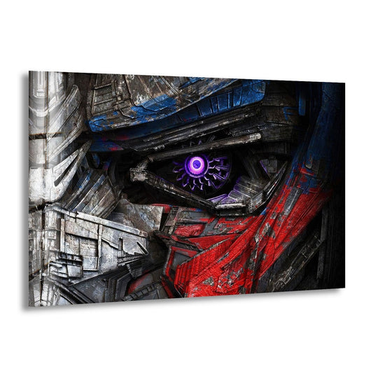 Premium tempered glass accentuates the futuristic robot eye close-up in this sci-fi glass wall art, providing durable home decoration and vibrant clarity.