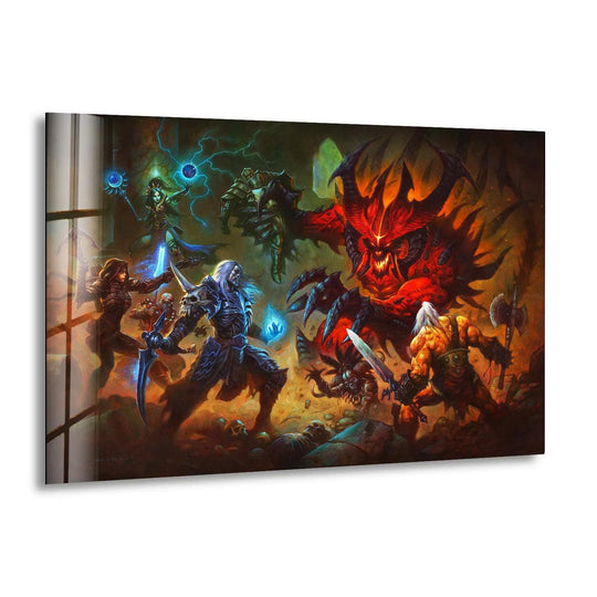 Showcasing the vibrant details and impeccable clarity of this epic demon beast battle scene, the hanging wall art's glass material offers depth and bold visuals.
