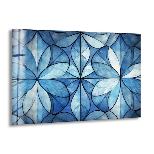 Blue Floral Geometric Wall Art – Modern Glass Panel with Elegant Petal Design - MyPhotoStation