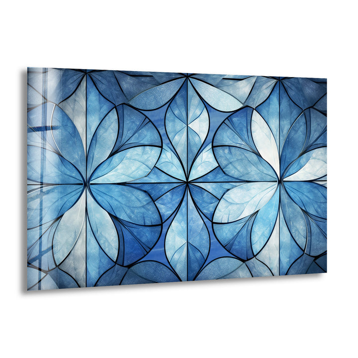 Blue Floral Geometric Wall Art – Modern Glass Panel with Elegant Petal Design