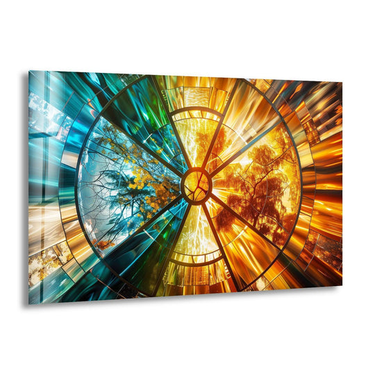 Season Passage stained glass wall art showcases a mesmerizing textured finish with vibrant autumnal and winter hues.