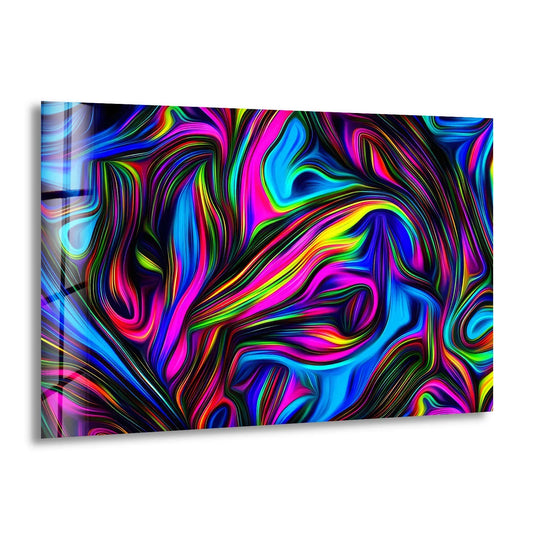 Vivid whirl abstract neon waves glass wall art with a striking, glossy finish.