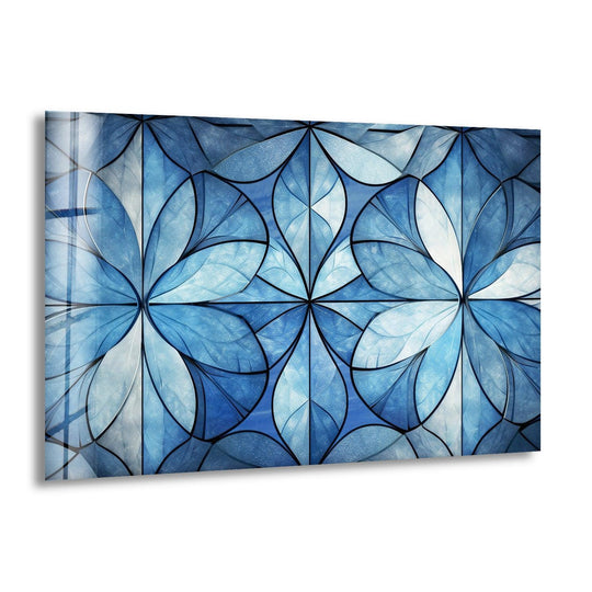 Abstract art from glass showcases shimmering blue geometric petals with a premium, polished finish.