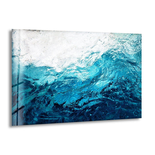 Blue Waves Abstract Glass Wall Art, print picture on glass,Tempered Glass Wall Art