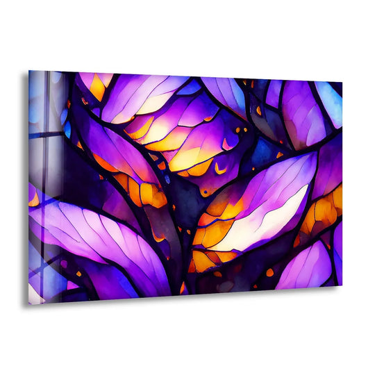 Abstract purple stained glass wall art swirls with vibrant movement, a unique modern wall decor.