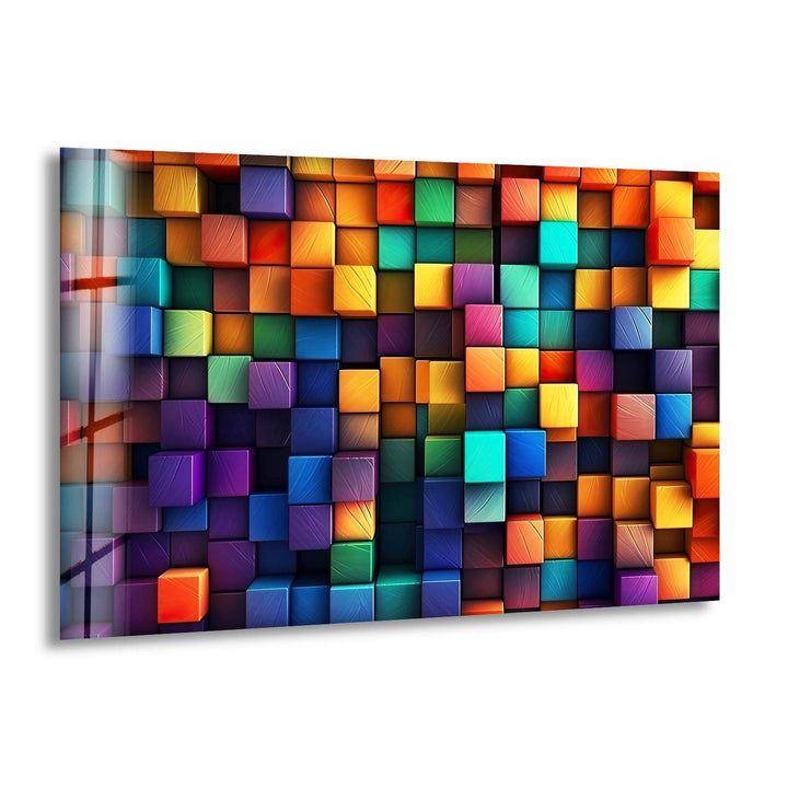 Colorful Abstract Cubes Glass Wall Art