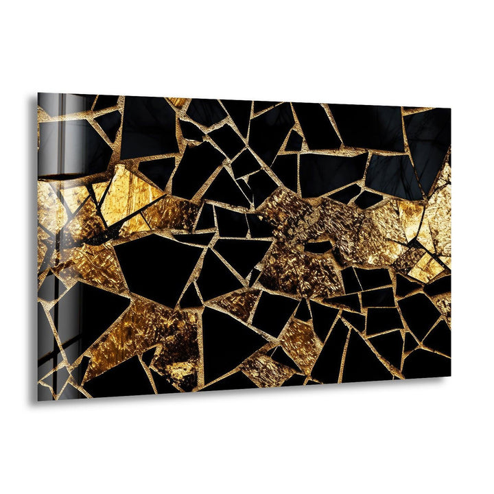 Schwarzer Marmor mit goldener Buntglas-Wandkunst
