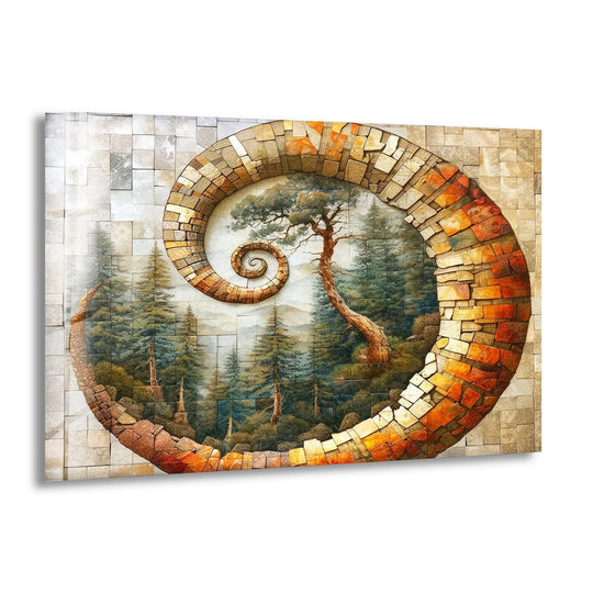 Vibrant mosaic glass art features saturated earthy tones and lush greens, creating a striking nature view.