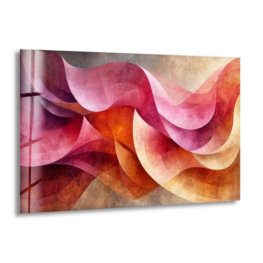 The edge of this abstract glass wall artwork features a subtle, textured border with a faint grid pattern.