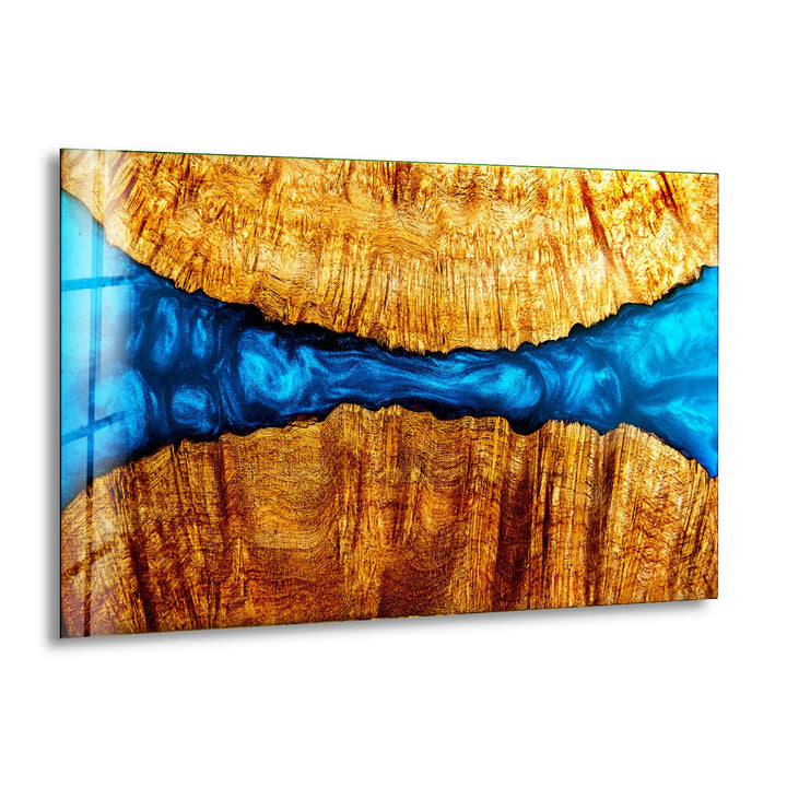 Epoxy Pattern Wood and Blue Glass Wall Art