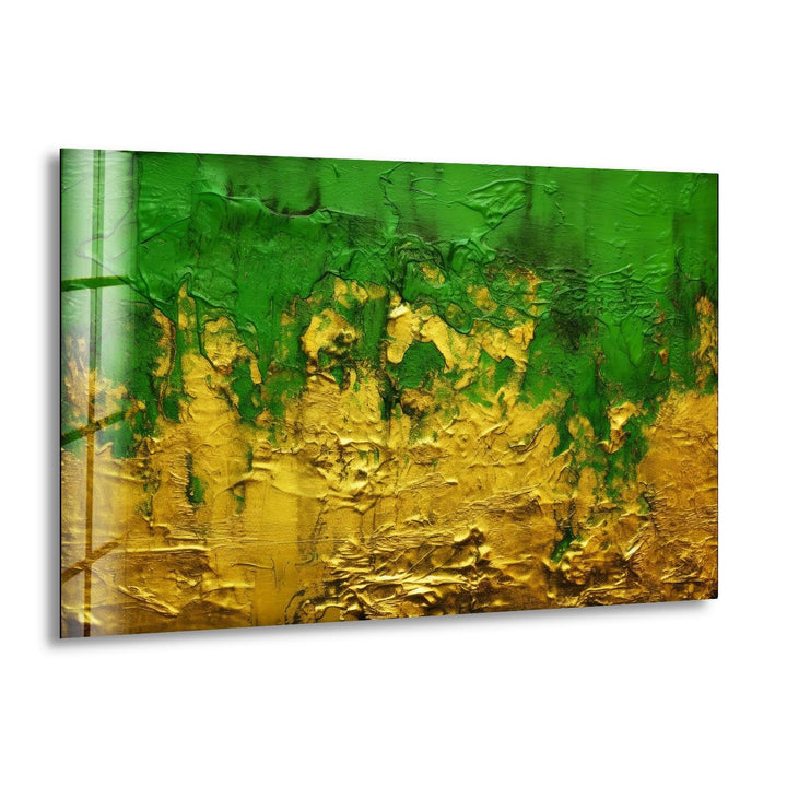 Yellow with Green Grunge Texture Glass Wall Art