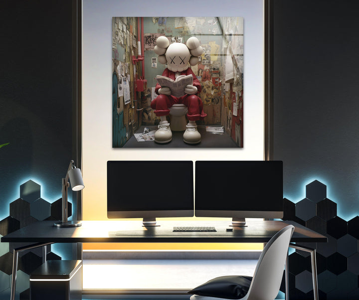 Kaws Reading Glass Wall Art glass pictures for Wall, glass prints wall art
