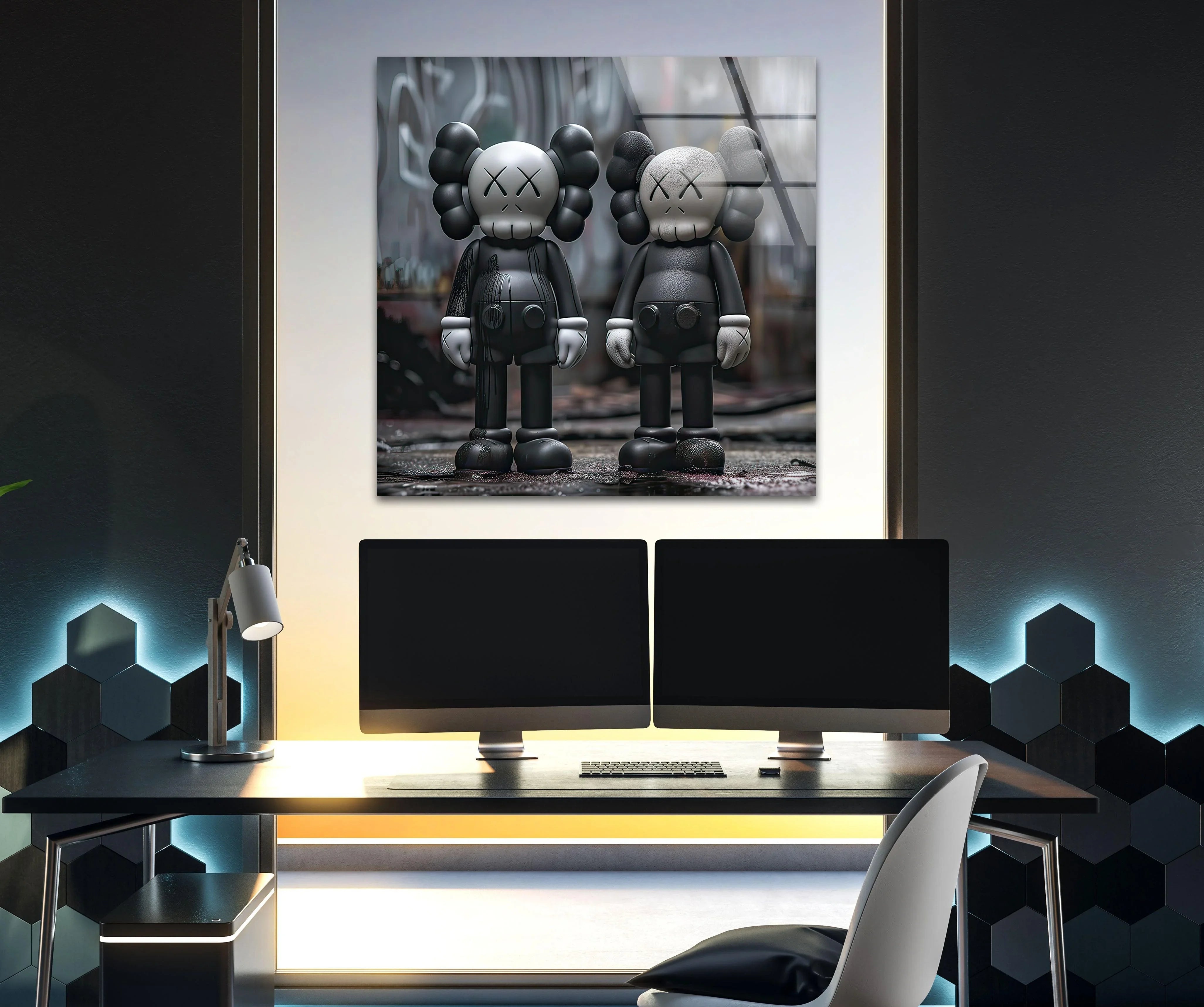 Two Black Kaws Glass Wall Art – Urban Artistic Decor – MyPhotoStation