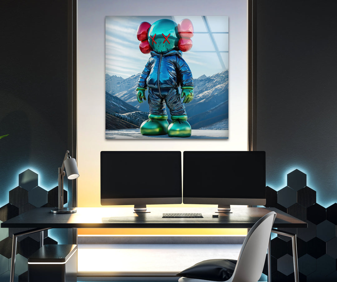 Kaws with Jacket Glass Wall Art glass image printing, glass prints from photos
