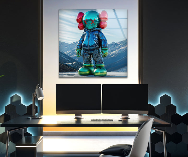 Kaws with Jacket Glass Wall Art glass image printing, glass prints from photos
