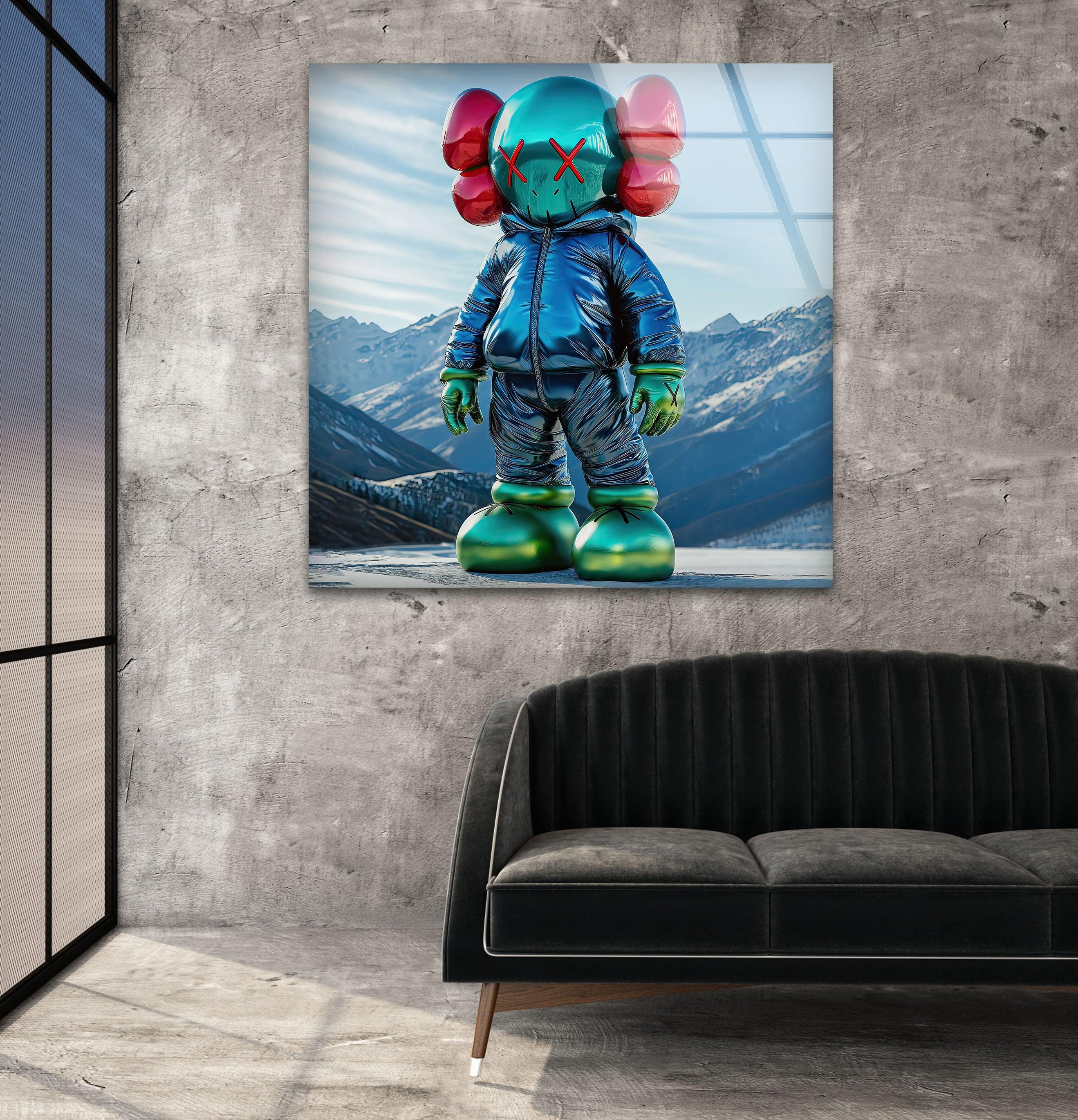 Kaws with Jacket Glass Wall Art – Vibrant Modern Style
