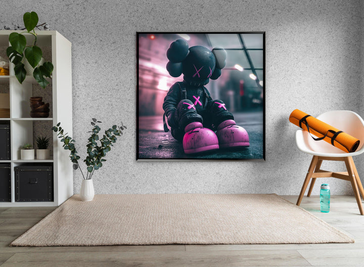 Kaws Grey & Pink Glass Wall Art glass image printing, glass prints from photos
