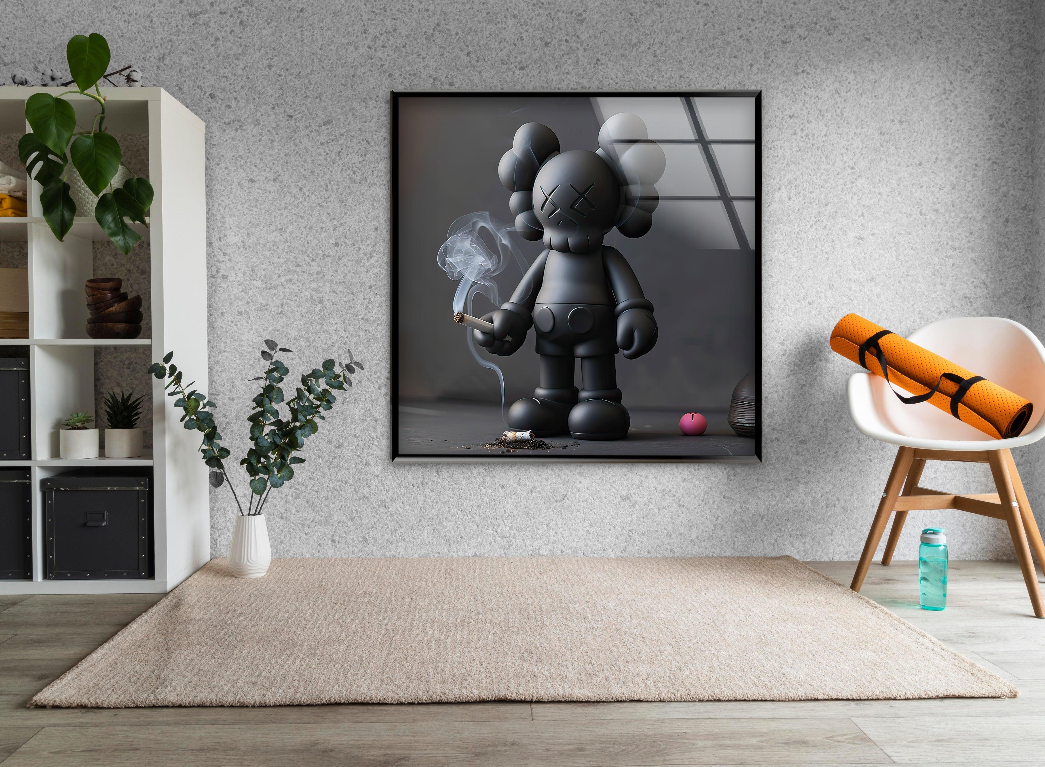Kaws Smoking Glass Wall Art – Bold Artistic Decor – MyPhotoStation