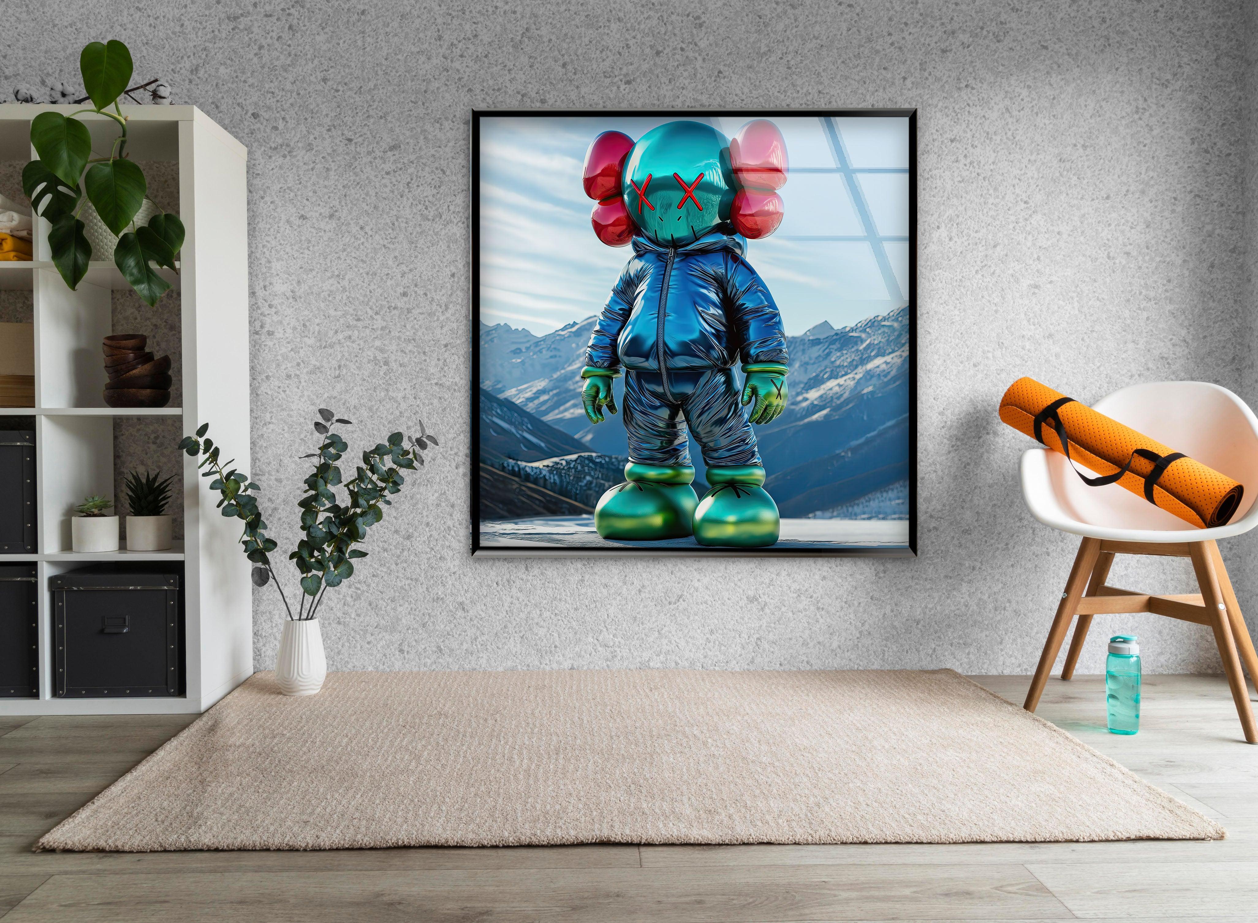 Kaws with Jacket Glass Wall Art – Vibrant Modern Style