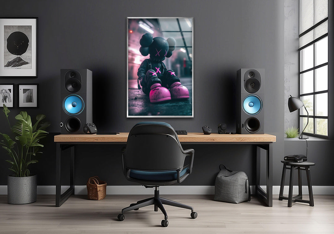 Kaws Grey & Pink Glass Wall Art custom glass pictures, glass art prints
