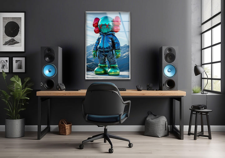 Kaws with Jacket Glass Wall Art glass pictures for Wall, glass prints wall art
