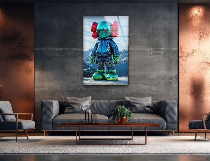 Kaws with Jacket Glass Wall Art custom glass pictures, glass art prints
