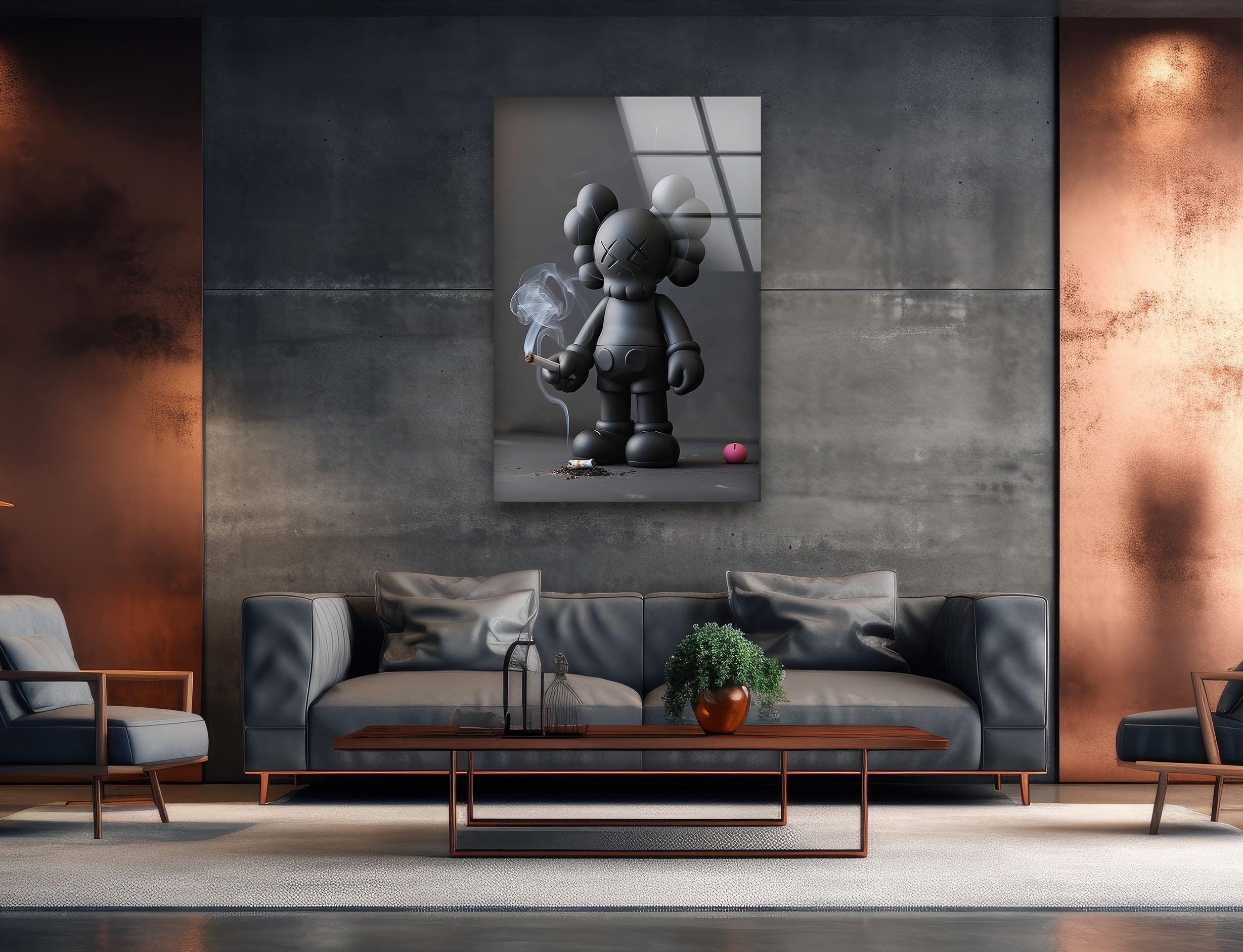 Kaws Smoking Glass Wall Art – Bold Artistic Decor – MyPhotoStation
