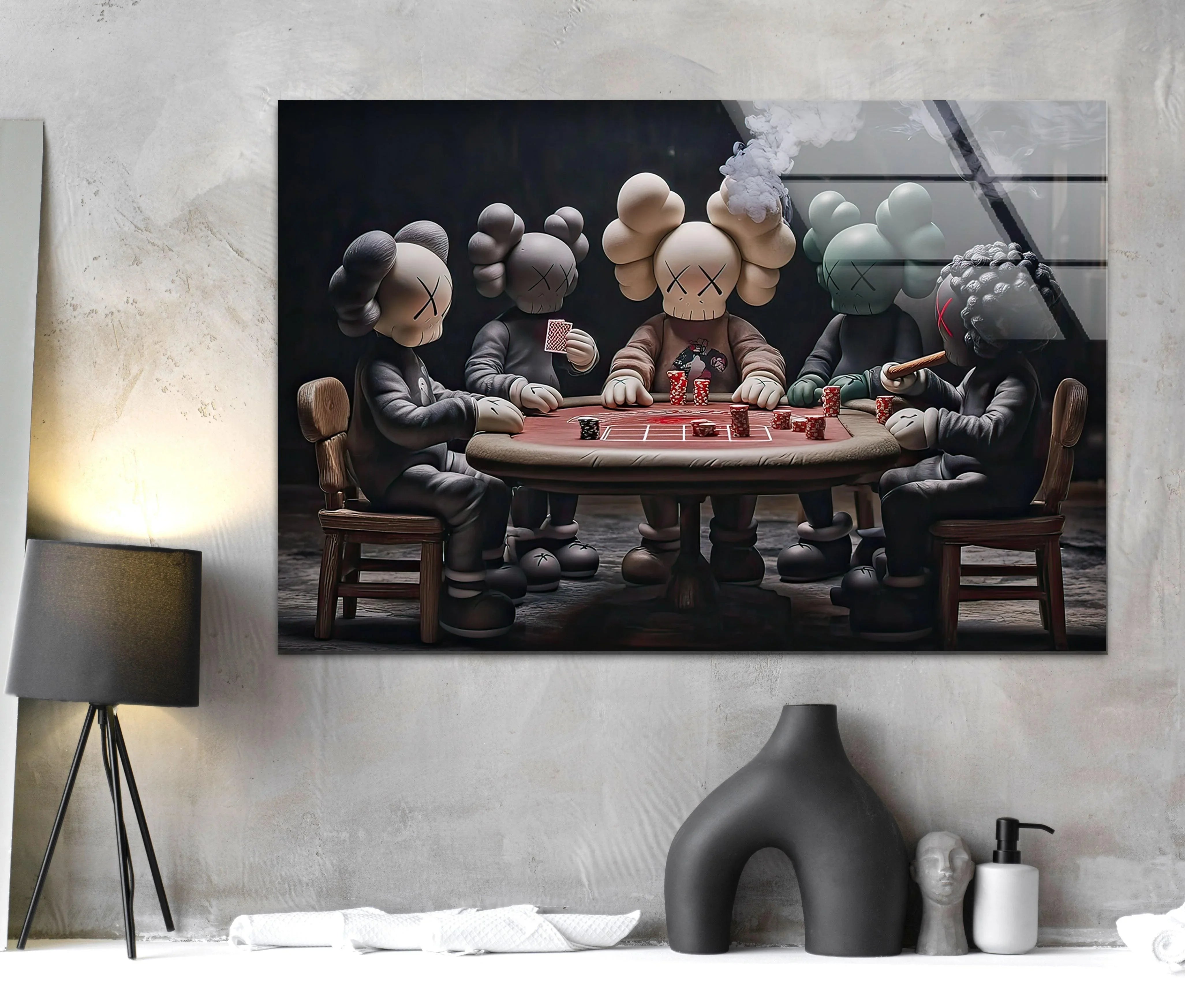 Kaws Playing Poker Glass Wall Art – Bold Decor – MyPhotoStation