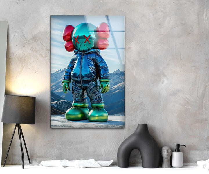 Kaws with Jacket Glass Wall Art photo print on glass, prints on glass wall art
