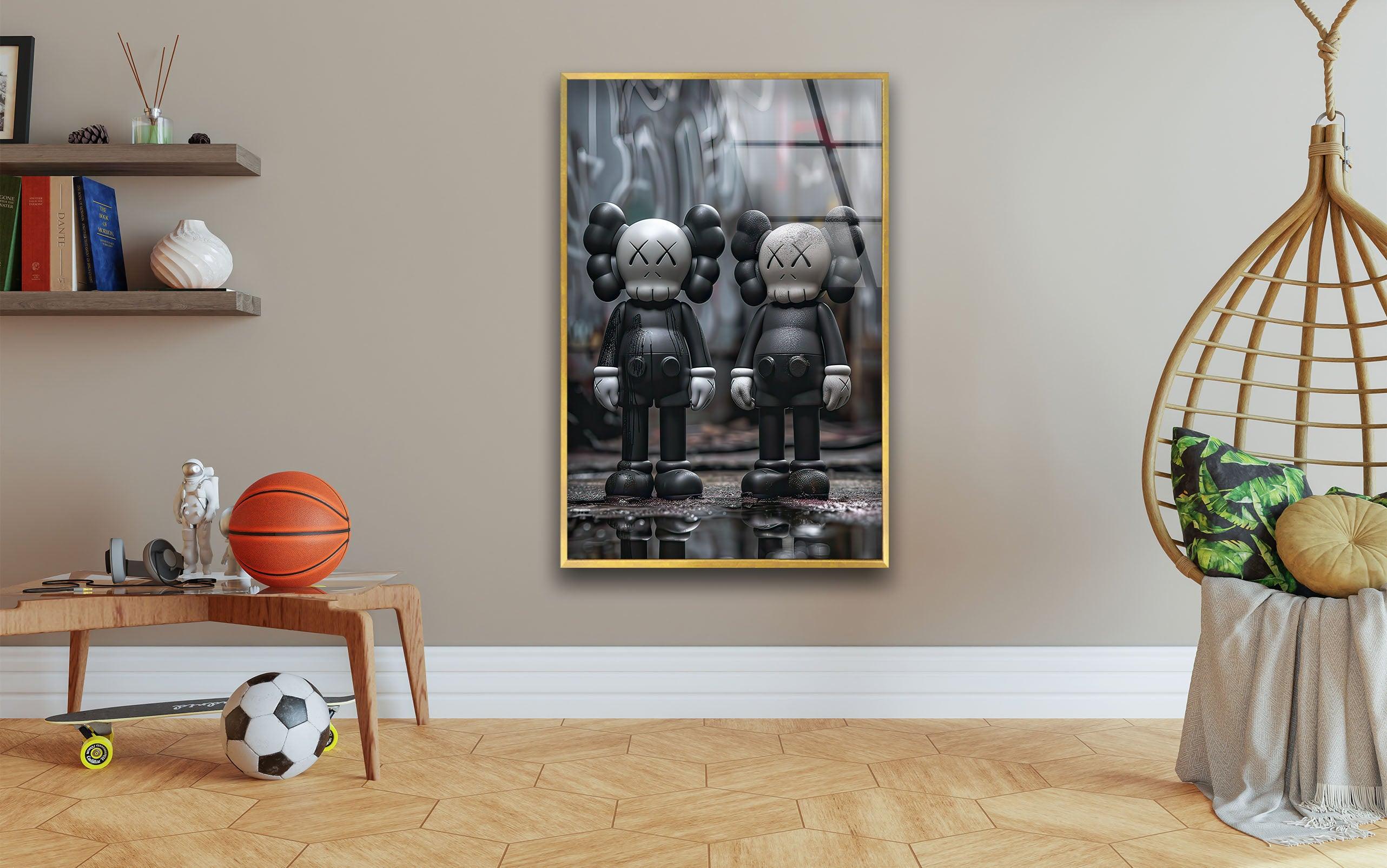 Two Black Kaws Glass Wall Art – Urban Artistic Decor – MyPhotoStation
