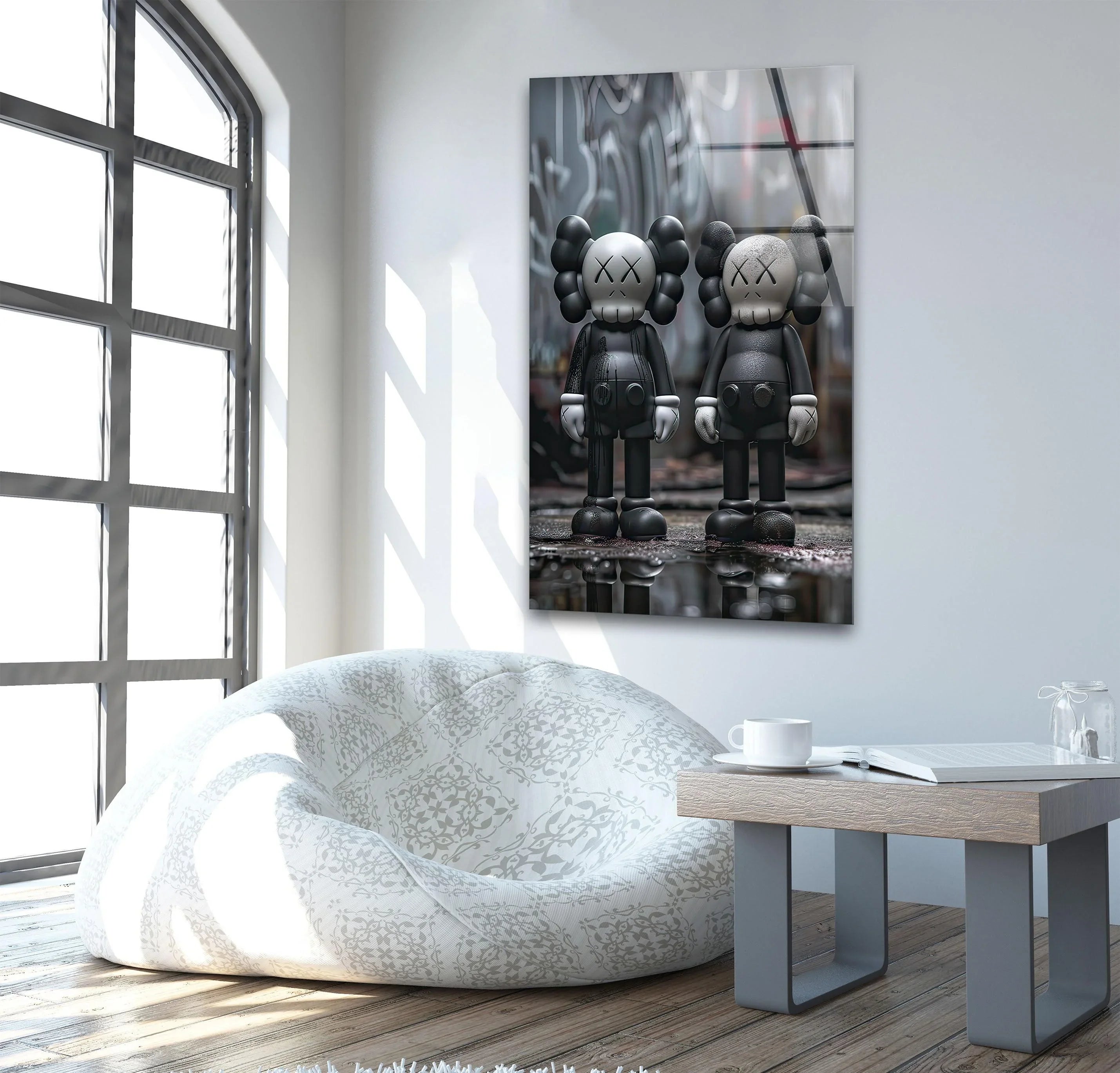 Two Black Kaws Glass Wall Art – Urban Artistic Decor – MyPhotoStation