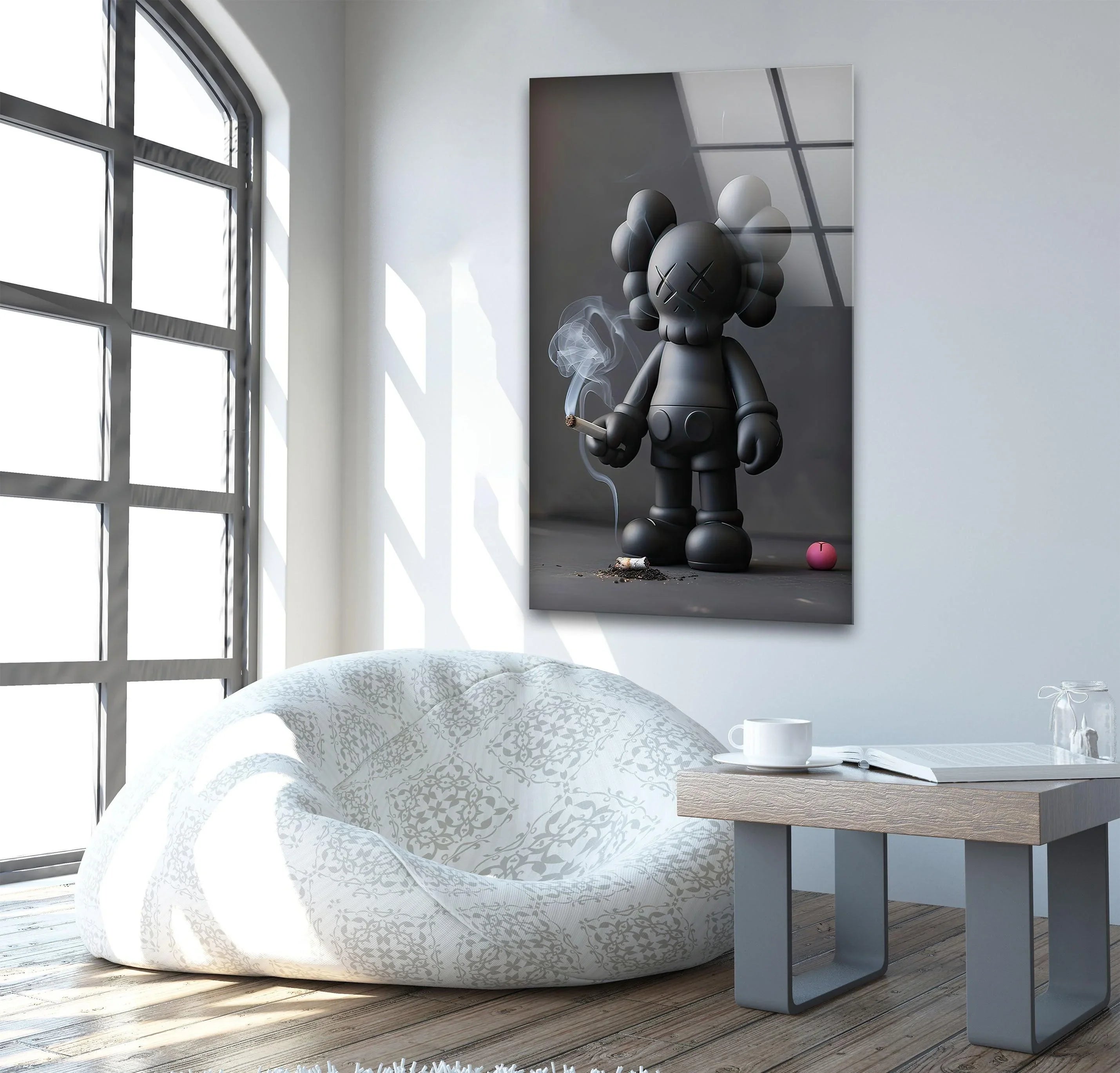 Kaws Smoking Glass Wall Art – Bold Artistic Decor – MyPhotoStation