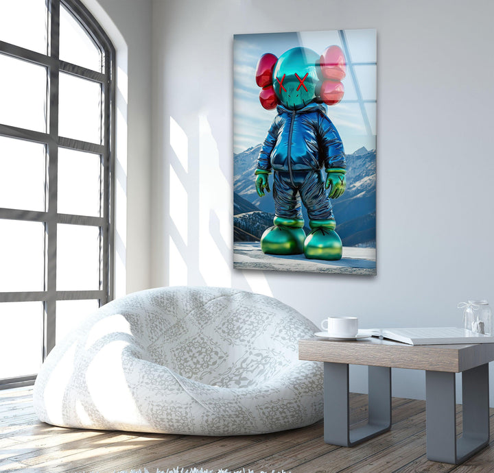Kaws with Jacket Glass Wall Art custom glass photo prints, large glass prints
