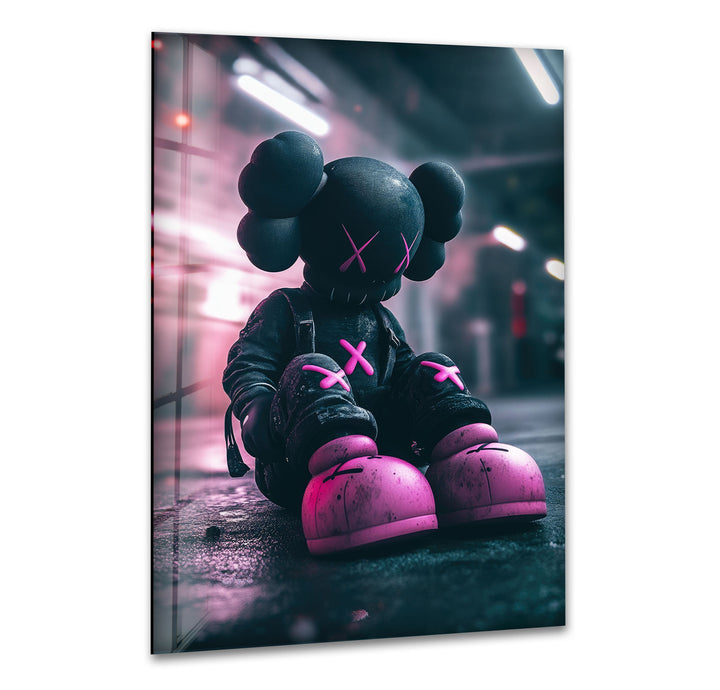 Kaws Grey & Pink Glass Wall Art art glass wall art, glass wall art pictures
