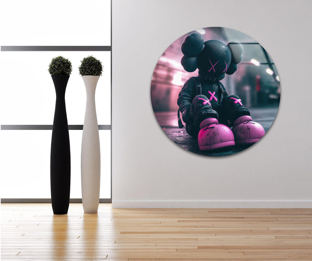 Kaws Grey & Pink Glass Wall Art print on glass, glass printed photos

