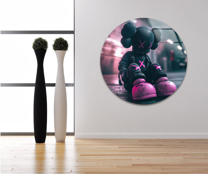 Kaws Grey & Pink Glass Wall Art print on glass, glass printed photos
