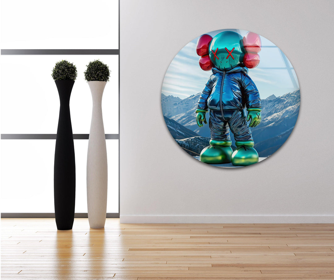 Kaws with Jacket Glass Wall Art picture on glass wall art, photos printed on glass
