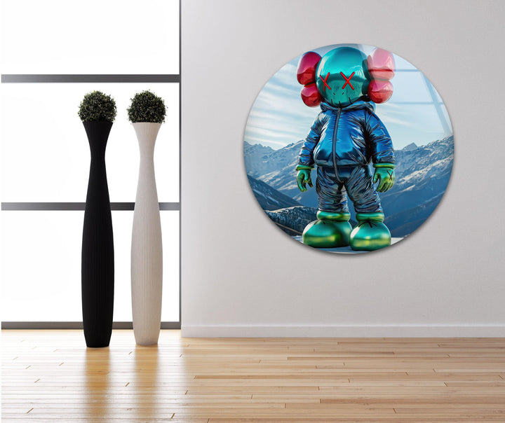 Kaws with Jacket Glass Wall Art picture on glass wall art, photos printed on glass
