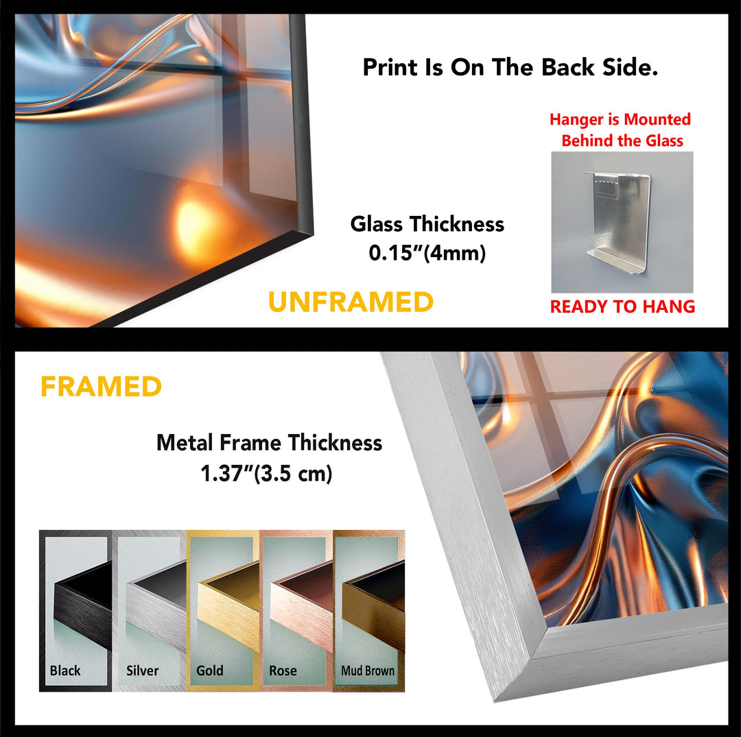 Aurora Metal Flux – Abstract Blue & Copper Chrome Glass Wall Art