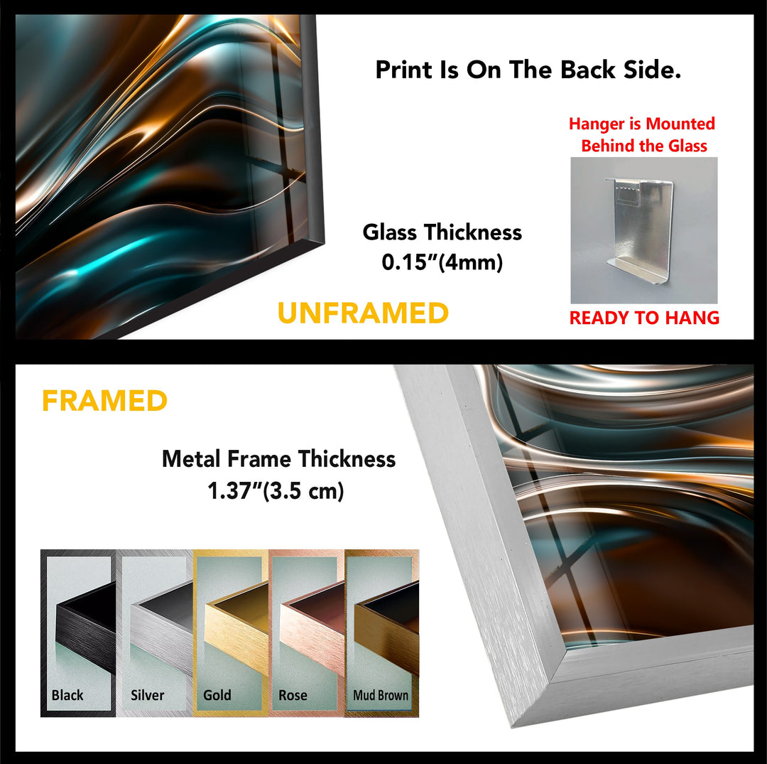 Obsidian Copper Drift – Abstract Metallic Wave Glass Wall Art