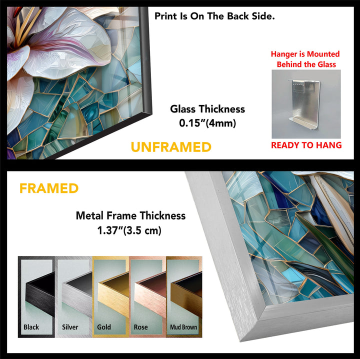 Ocean Lilies – Blue Mosaic Floral Glass Wall Art
