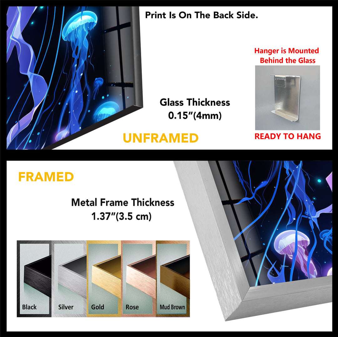 Luminous Depths – Jellyfish Glow Glass Wall Art