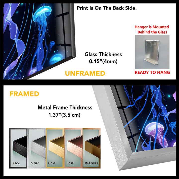 Luminous Depths – Jellyfish Glow Glass Wall Art