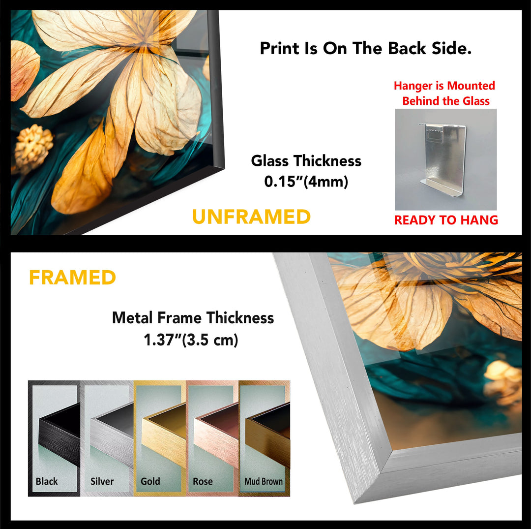 Golden Petal Bloom – Artistic Floral Fantasy Glass Wall Art